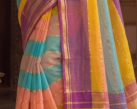 Multicolour Jari Stripe Saree detail 6