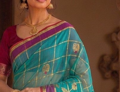 Teal Jari Checks Saree detail 4