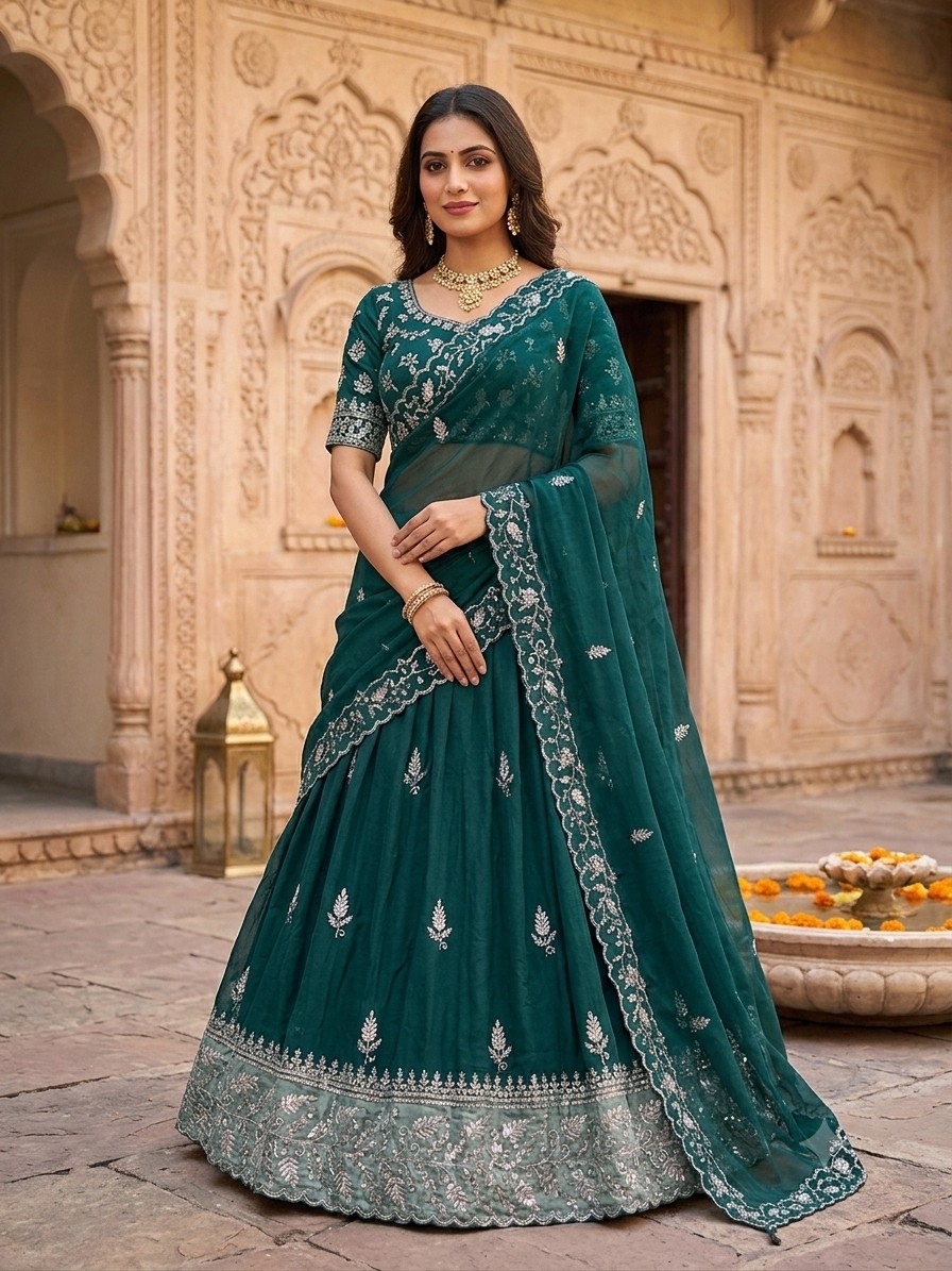 Teal Heritage Lehenga