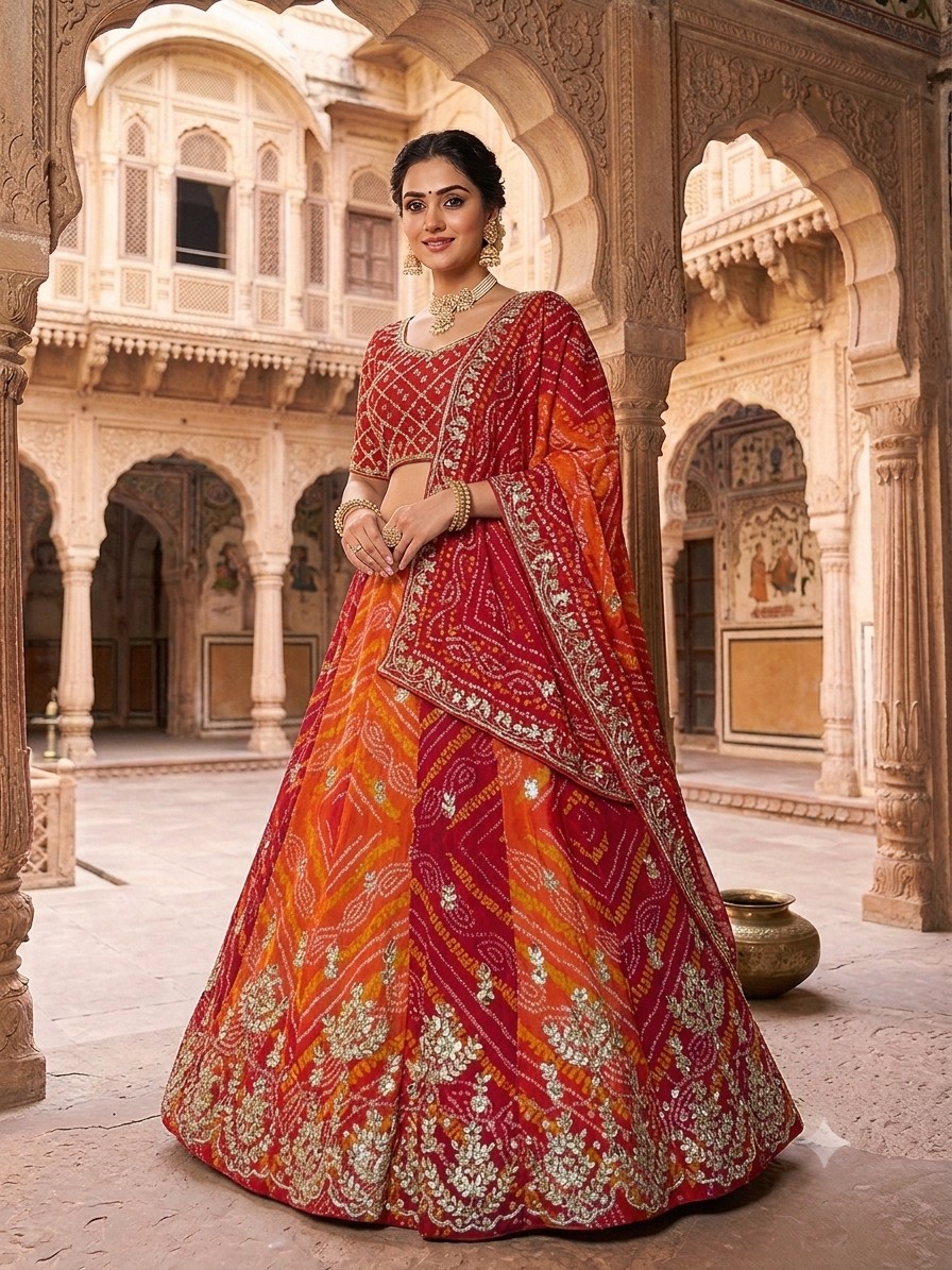 Bandhej Bridal Lehenga