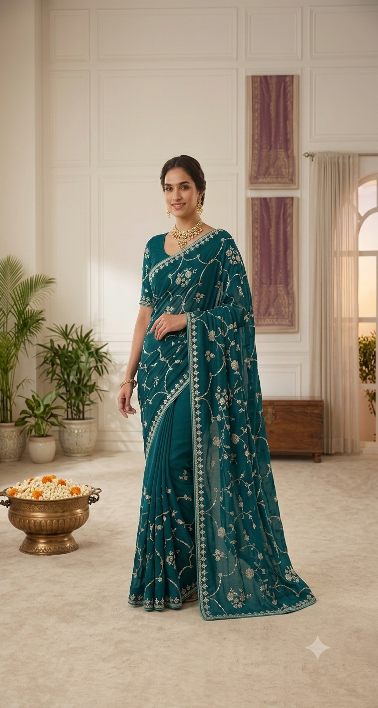 Teal Gota Patti Saree