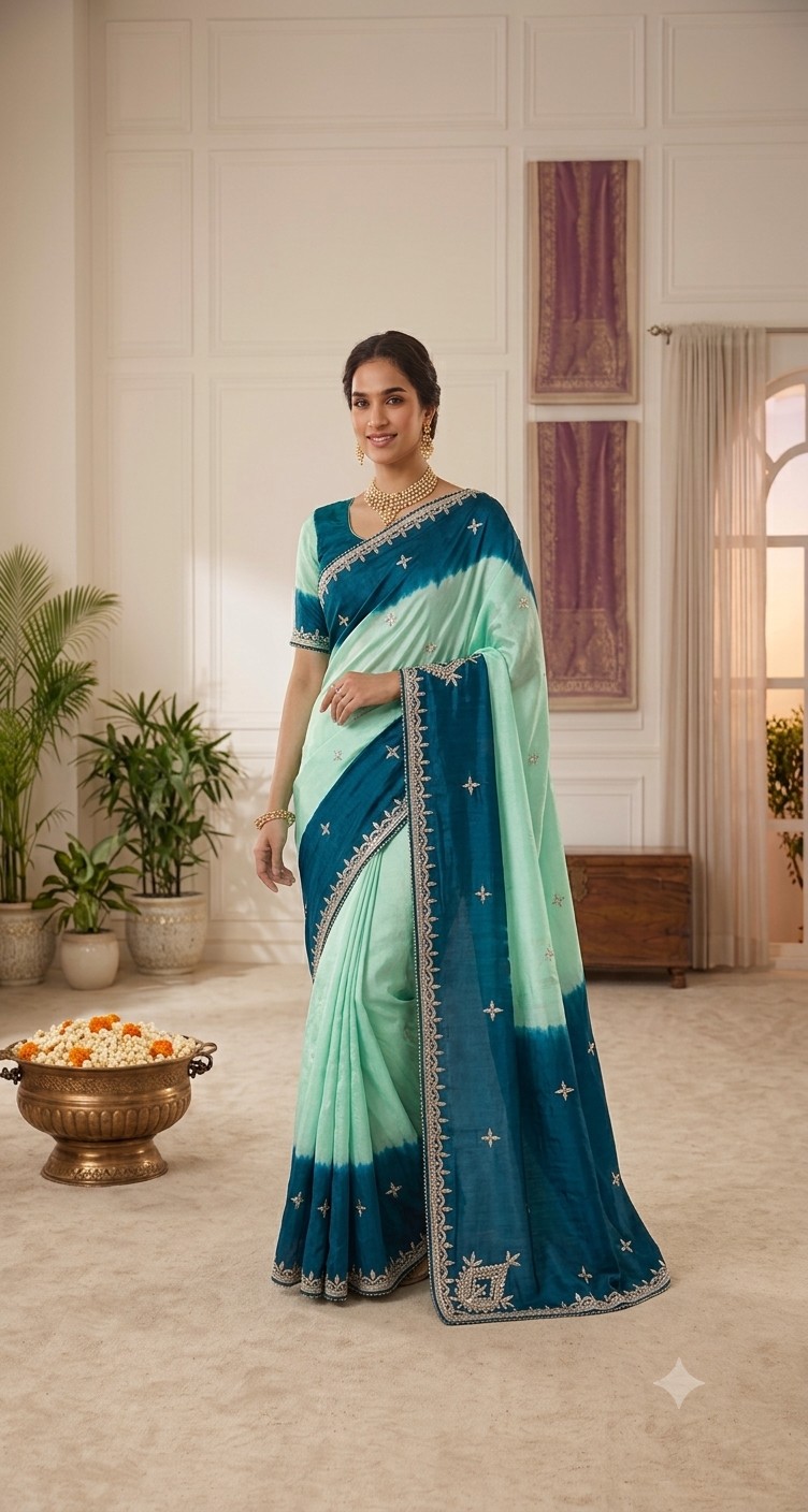 Mint Teal Gota Patti Saree