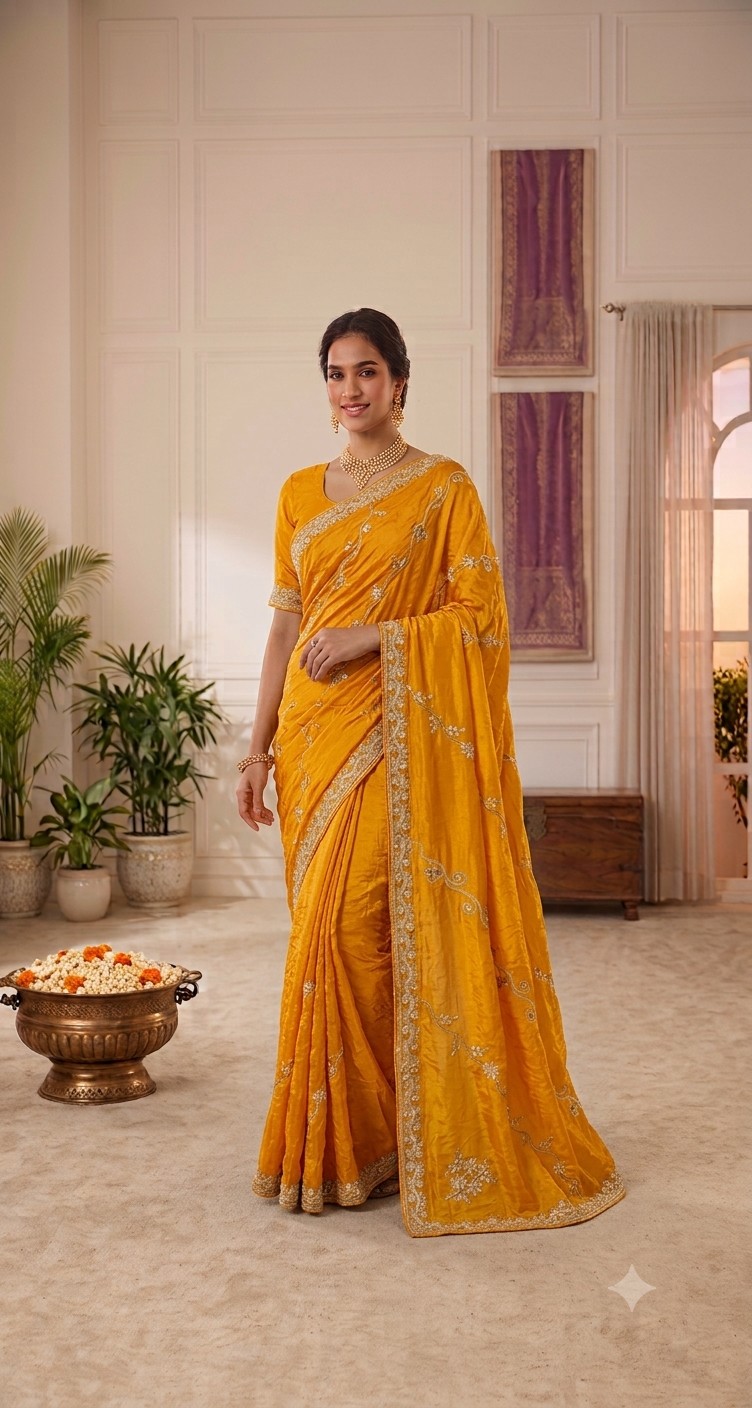 Mustard Gota Patti Saree