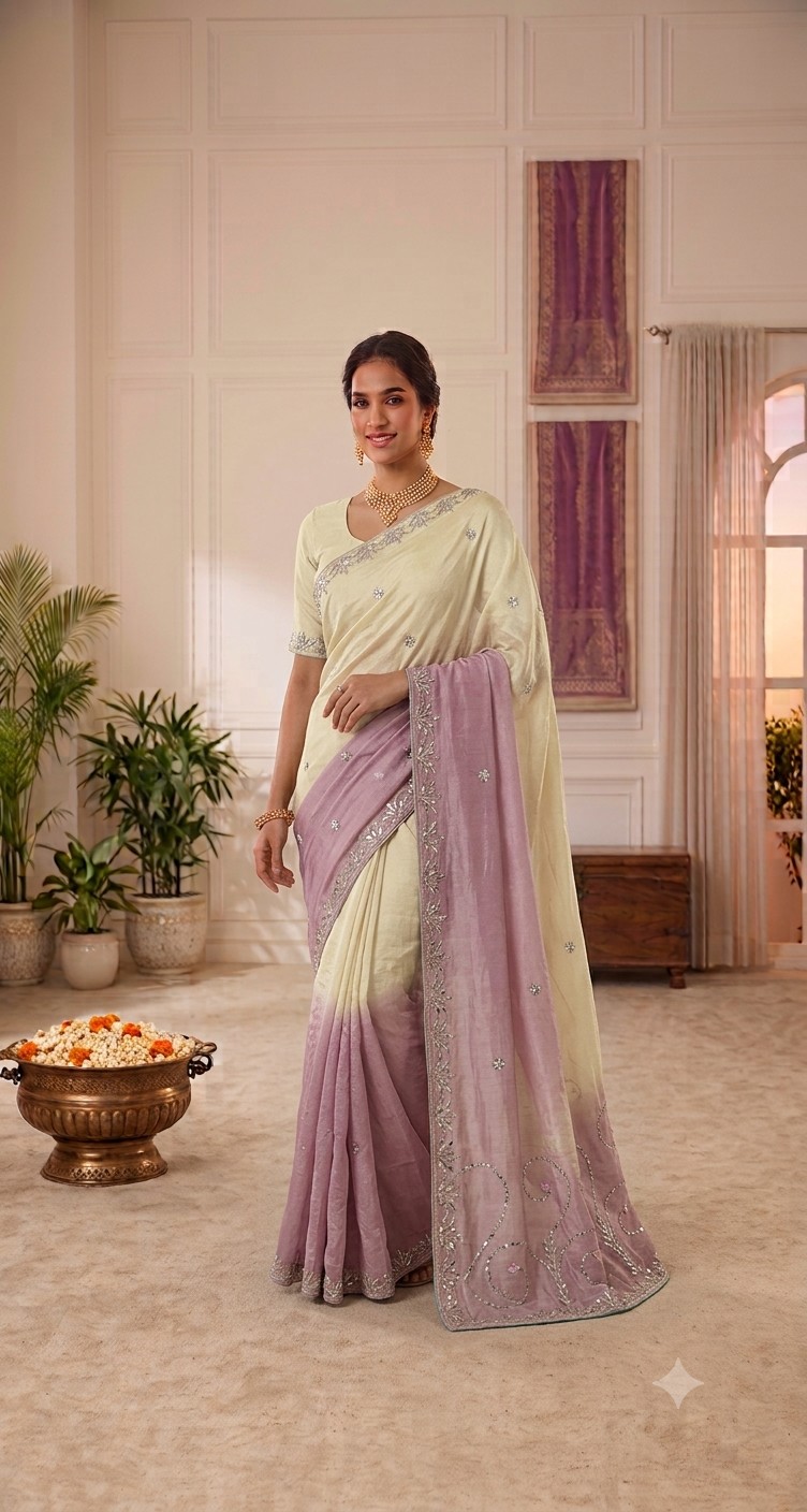 Ivory Mauve Gota Patti Saree