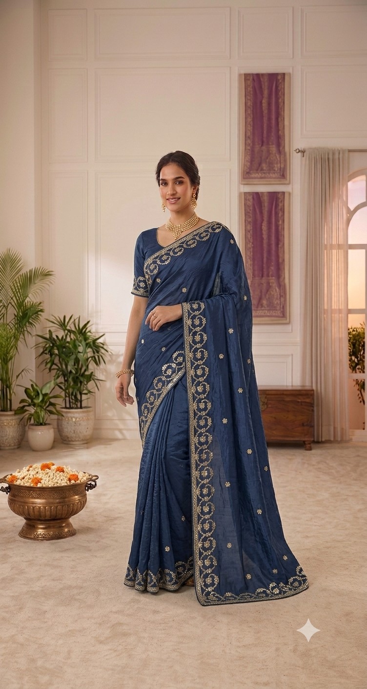 Navy Blue Gota Patti Saree