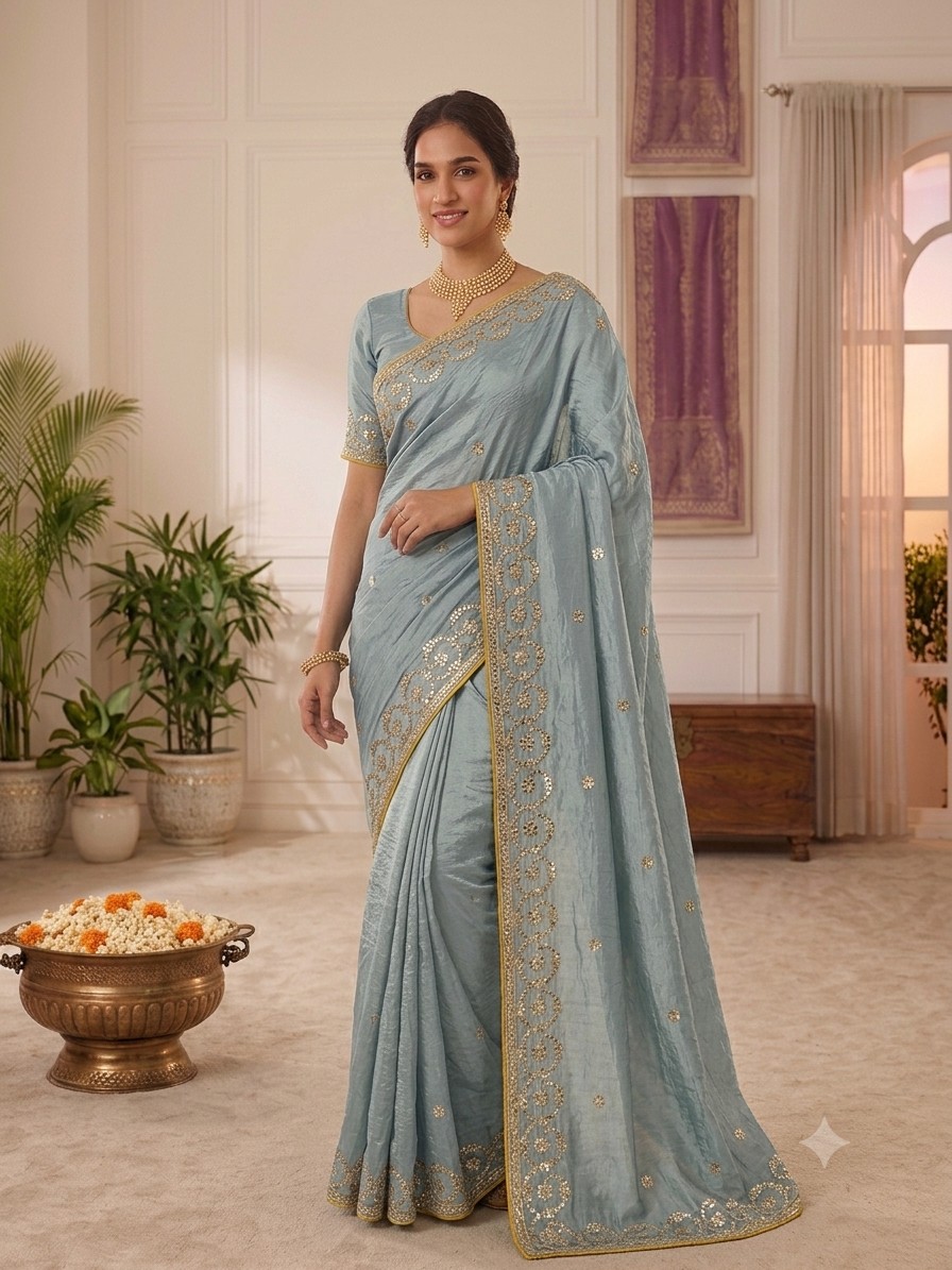 Powder Blue Gota Patti Saree