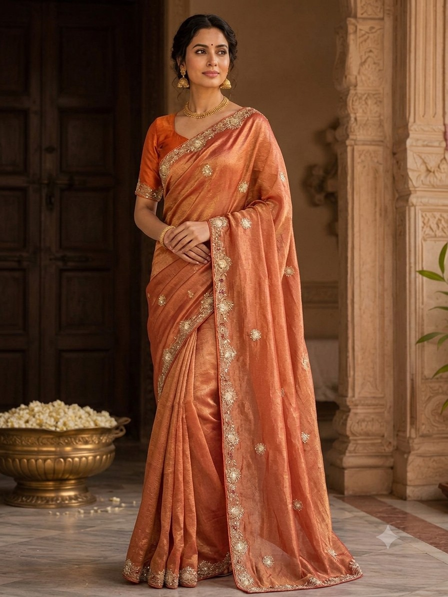 Rust Orange Jardoji Saree