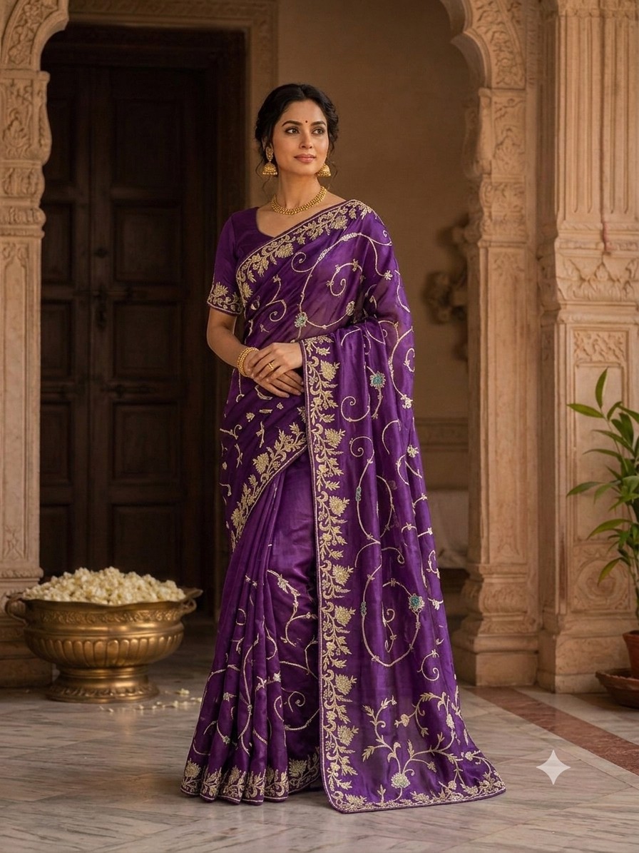 Royal Purple Jardoji Saree