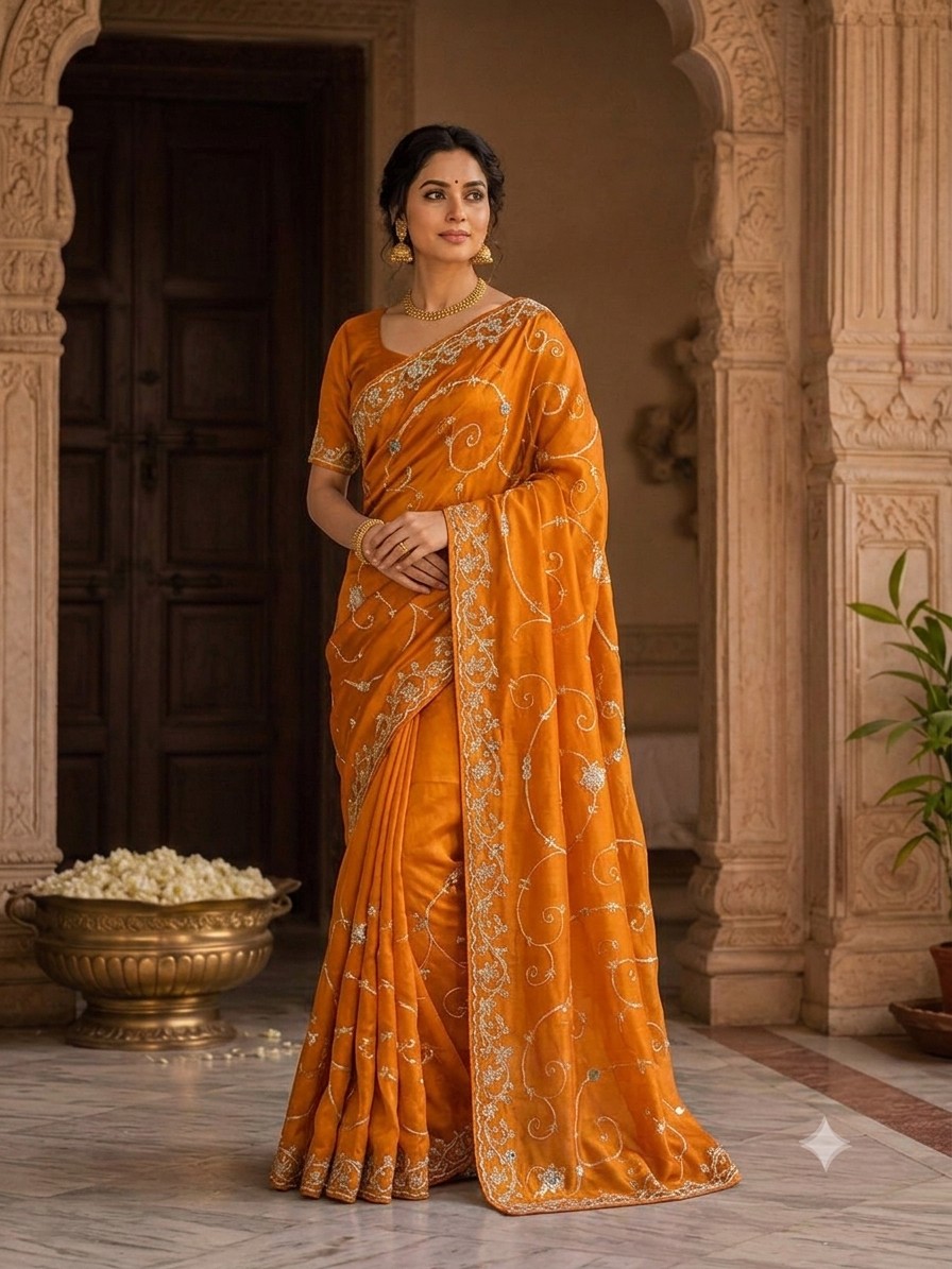 Amber Orange Jardoji Saree