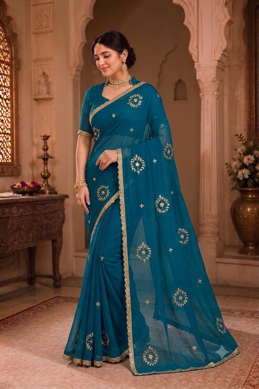 Teal Sikhiya Saree