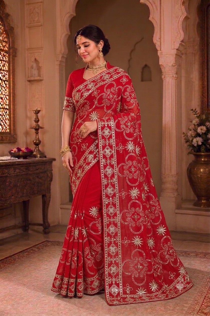 Scarlet Bloom Sikhiya Saree