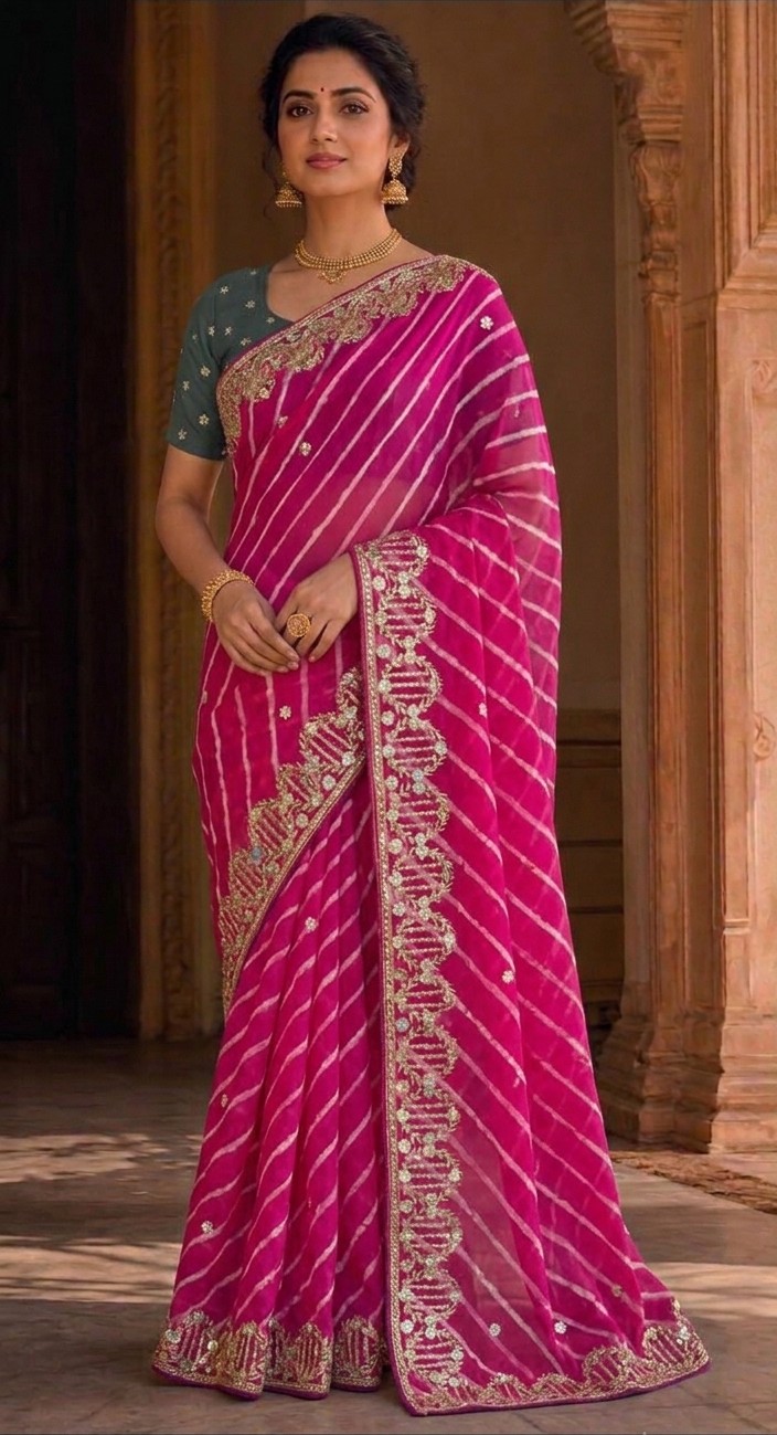 Royal Magenta Lehariya Saree