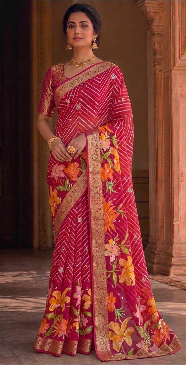 Floral Pallu Lehariya Saree