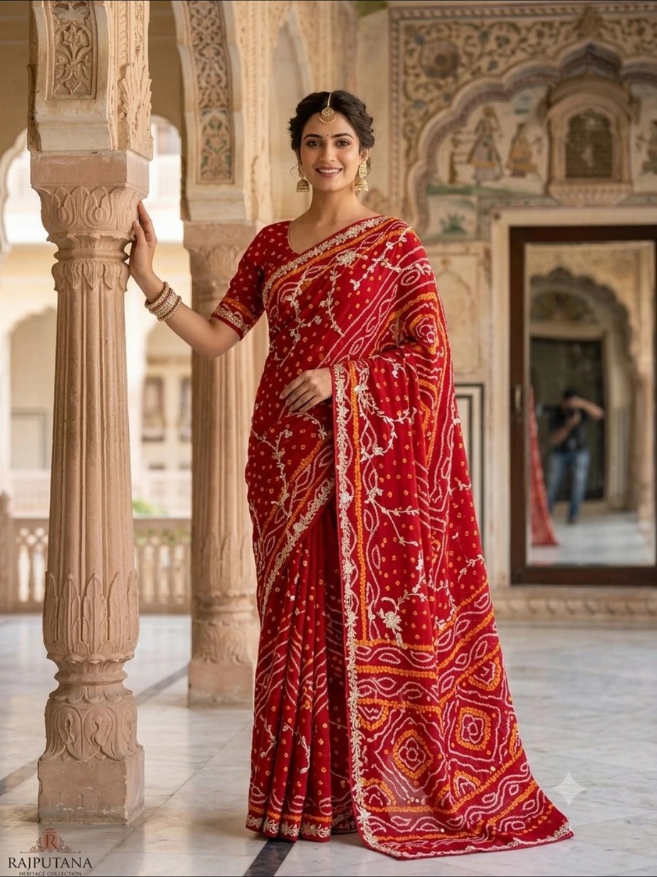 Royal Red Bandhej Saree
