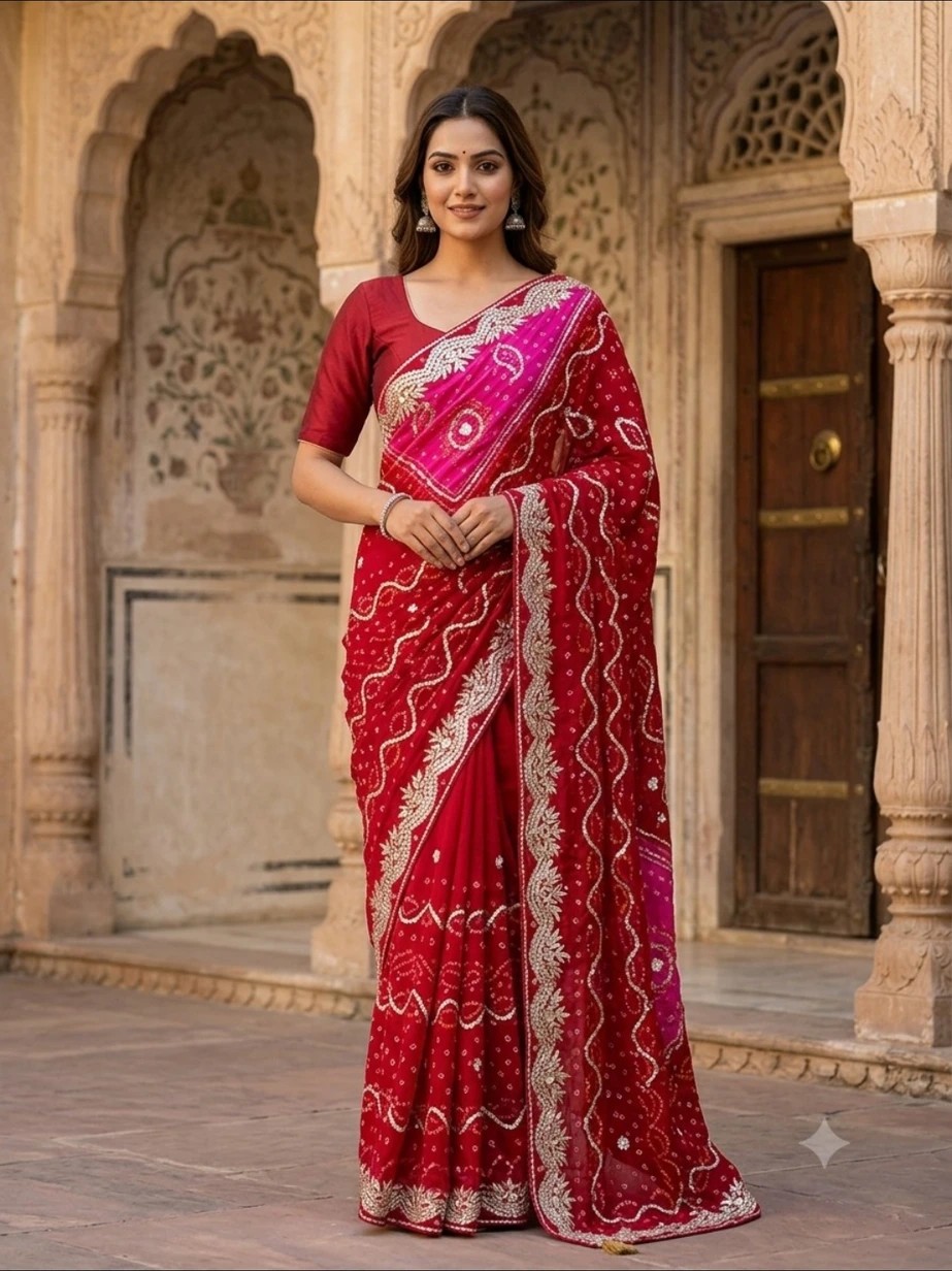 Rani Pallu Bandhej Saree