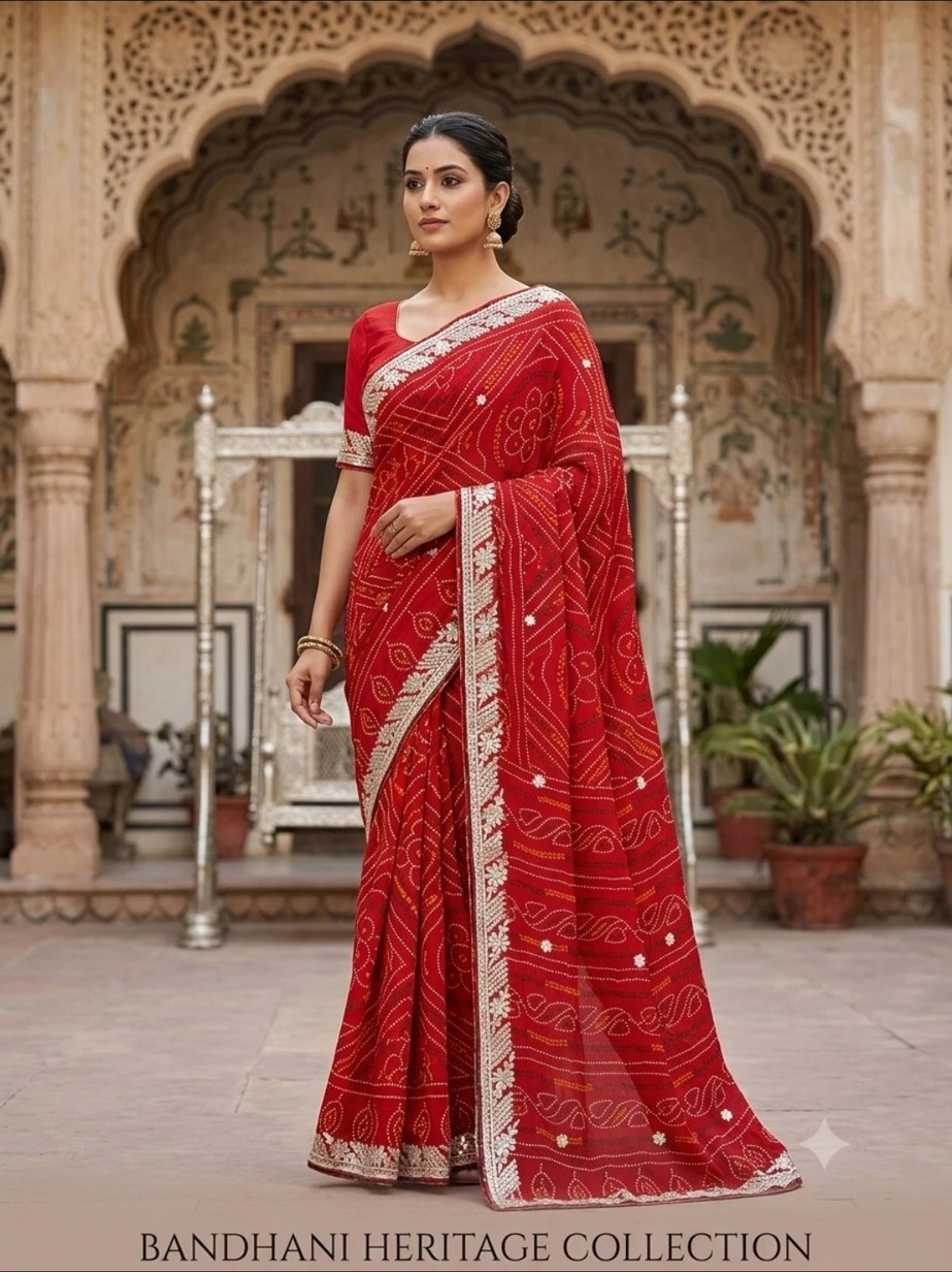 Jhula Red Bandhej Saree