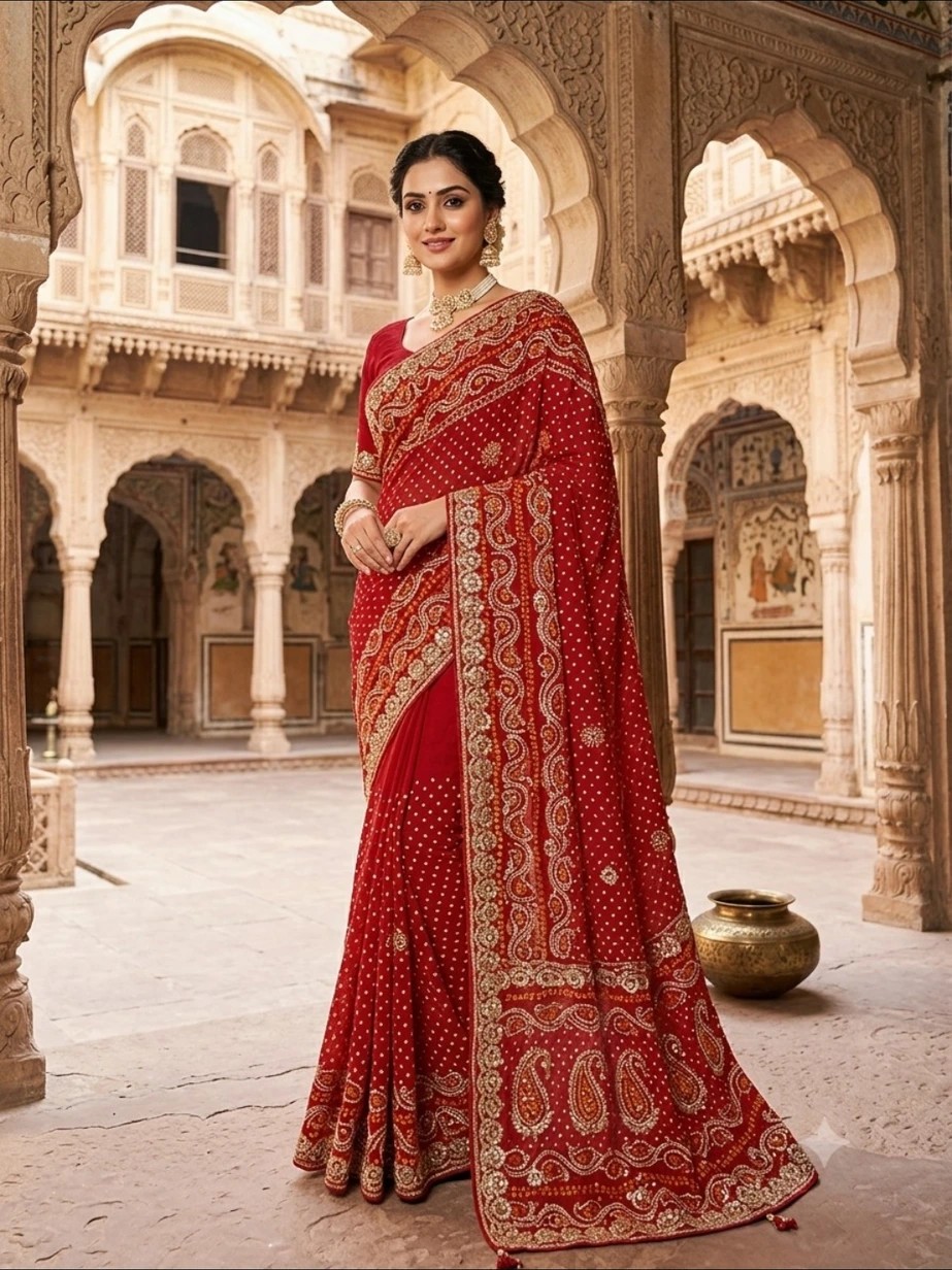 Paisley Border Bandhej Saree