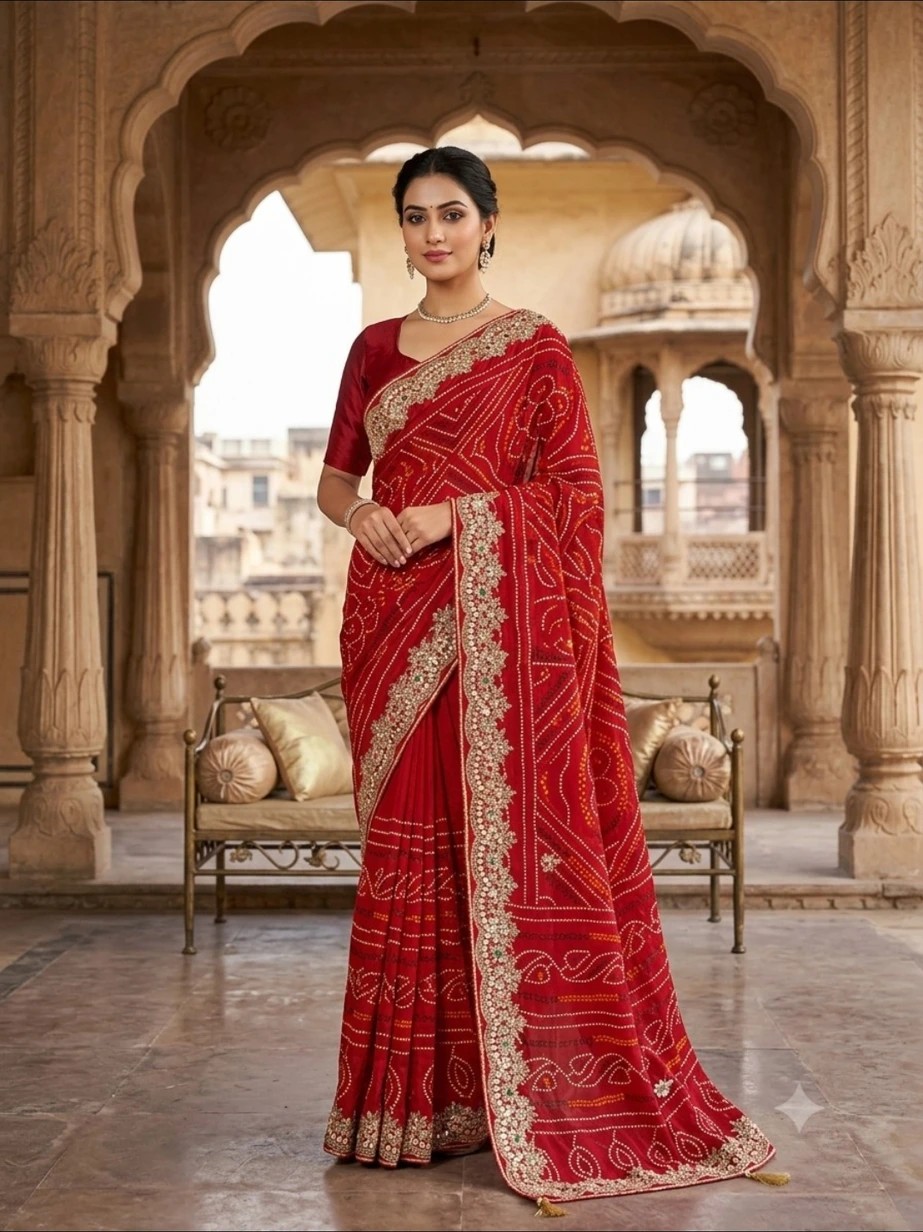 Heavy Zari Bandhej Saree