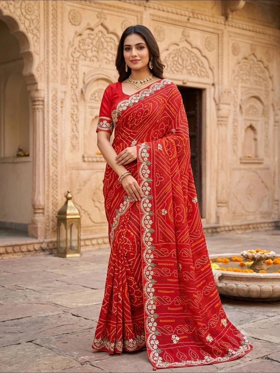 Meenakari Border Bandhej Saree