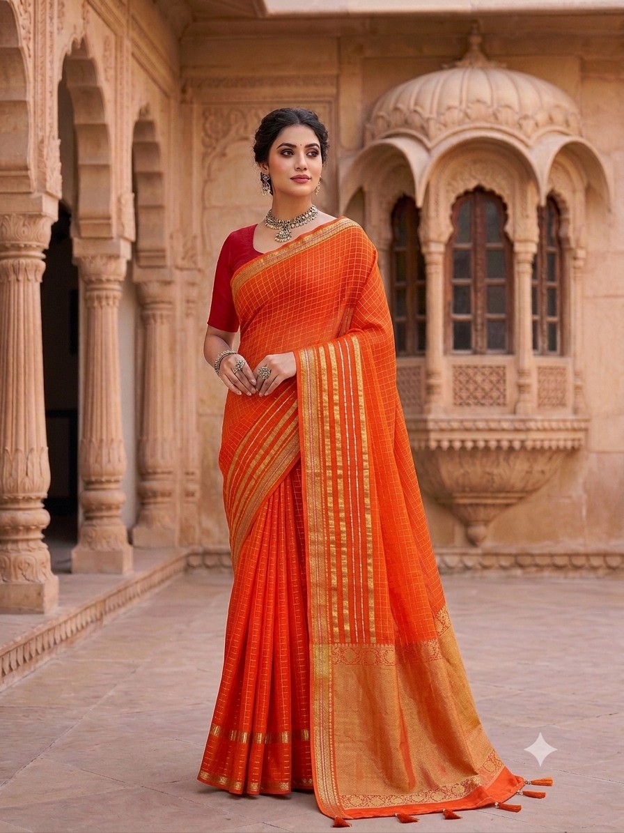 Orange Binni Saree