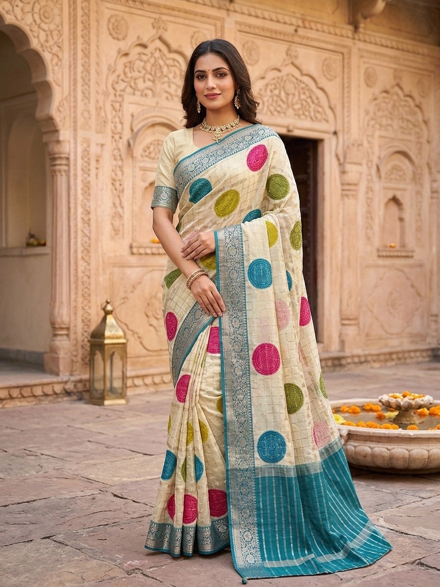 Polka Dot Diamond Chiffon Saree