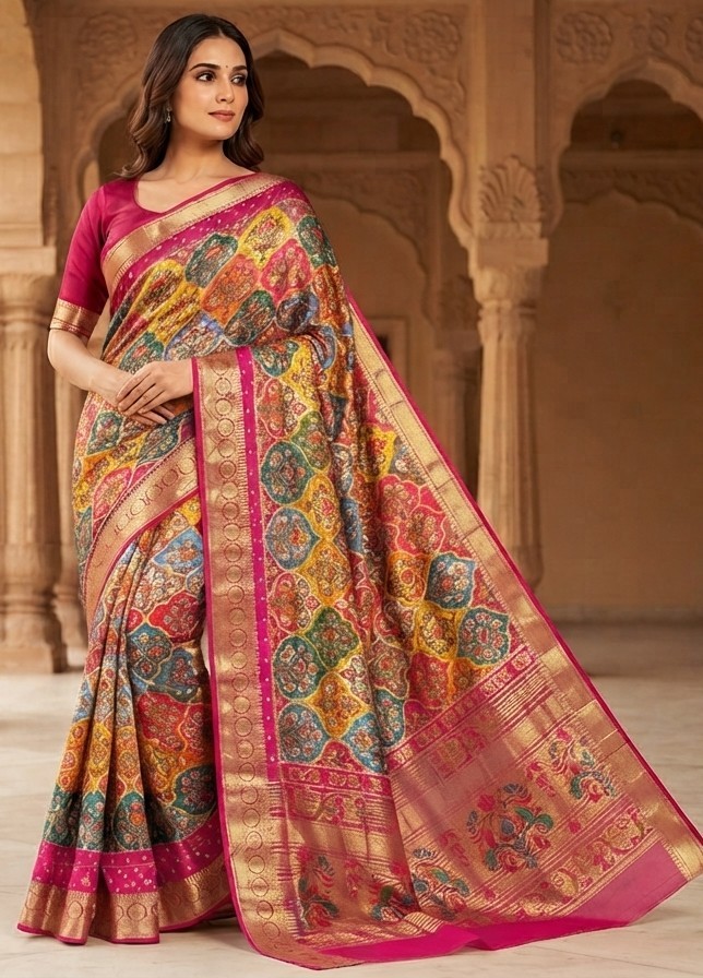 Bandhej Print Diamond Chiffon Saree