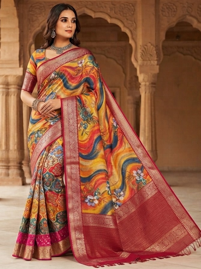 Sunset Swirl Diamond Chiffon Saree